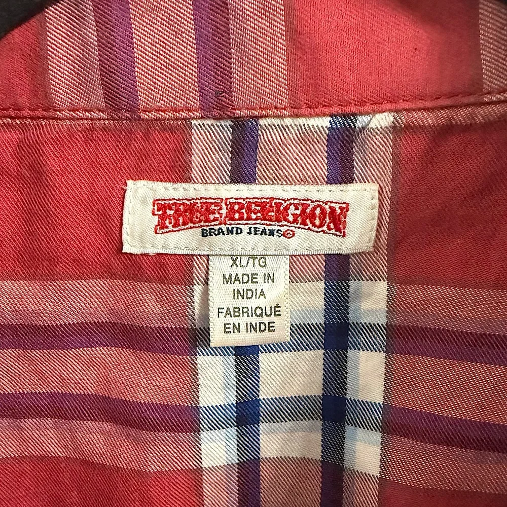 TRUE RELIGION MEN RED PLAID PEARL SNAP BUTTON DOWN SHORT SLEEVE WESTERN SHIRT XL